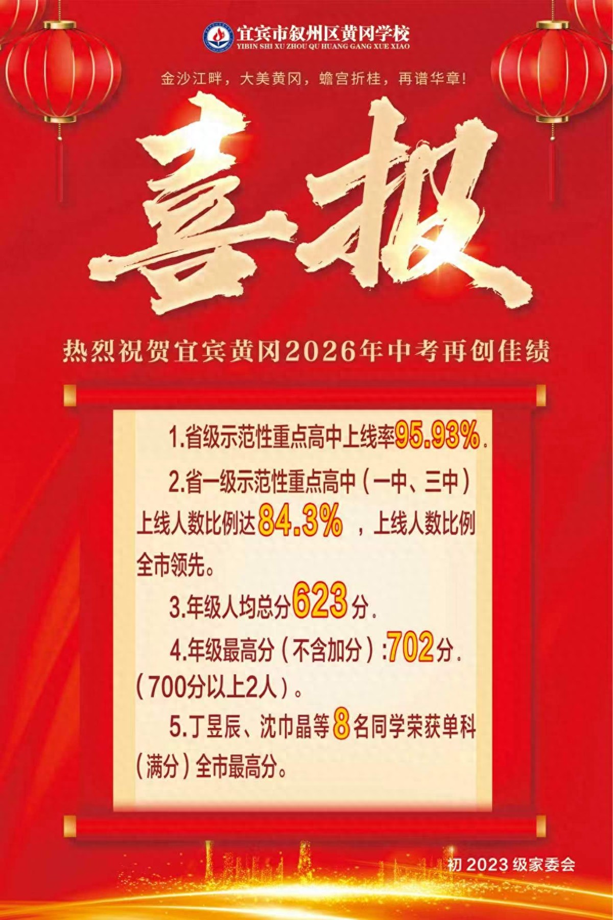 金沙逐梦 喜传捷报——宜宾黄冈学校2026年中考交出亮眼答卷