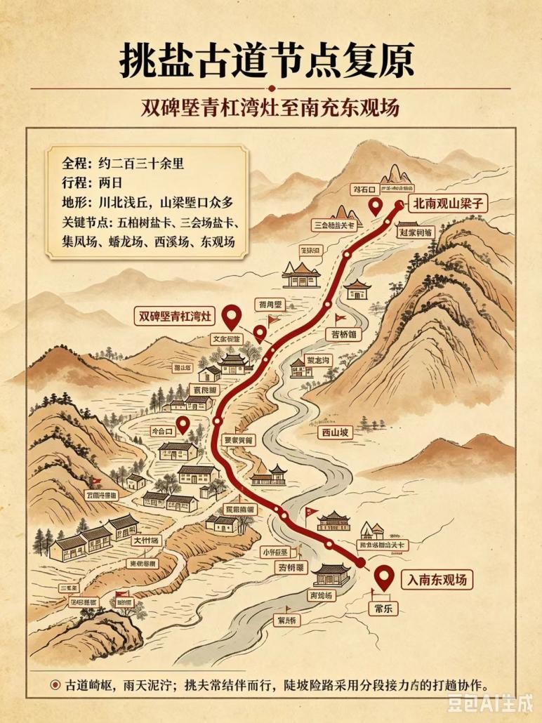 原西充县文井乡 蓬溪县文井新场井运至南充东观场挑运路径里程考证